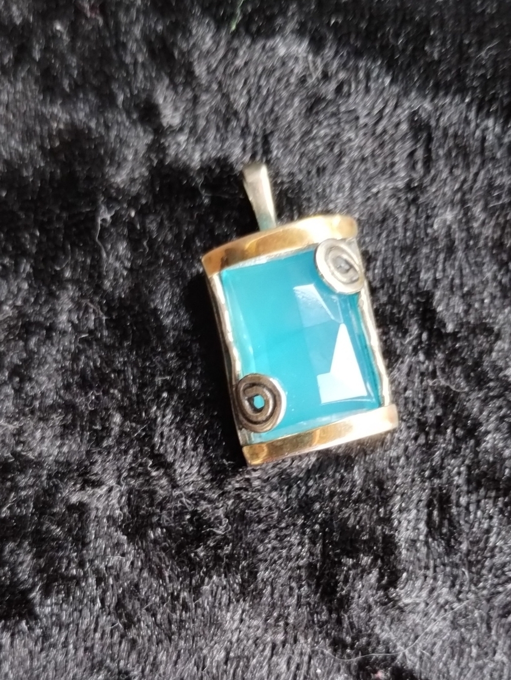 Artisan Brilliant Blue Chalcedony 925 Stamped Sterling Silver Swirls Pendant